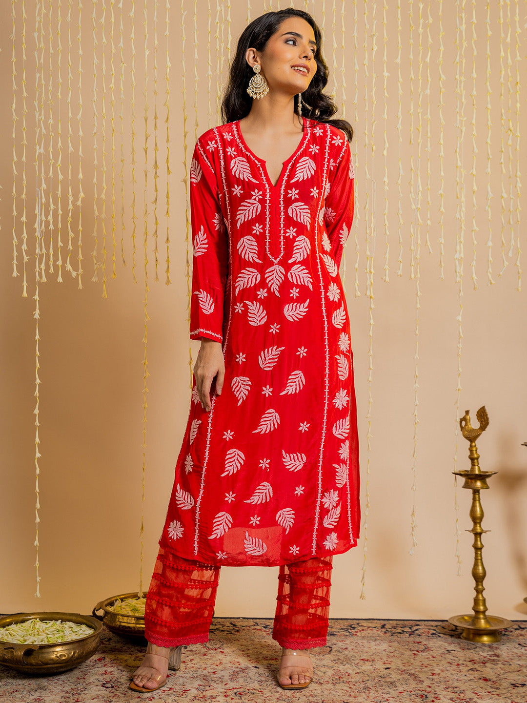 HOUSE OF KARI Ethnic Motifs Chikankari Silk Kurta | Swadesiicart