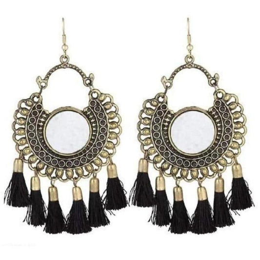MS Fashion India German Silver Mirror Style Black Color Threads Chandbali Earrings | Swadesiicart