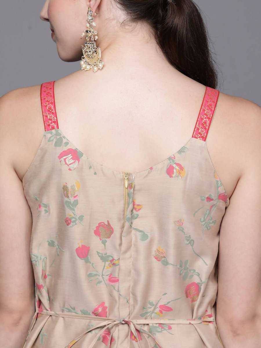 Ahalyaa Women Tan Printed Basic Jumpsuit - Swadesiicart