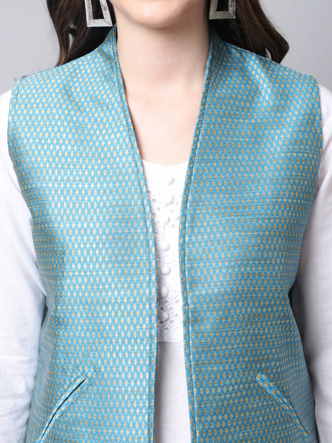 Even Apparels Blue Bansari Silk Open Front Gillet | Swadesiicart