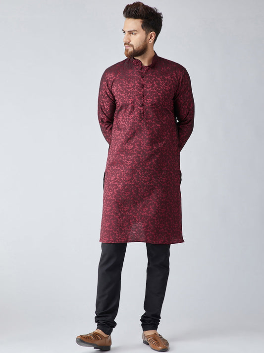 Sojanya Men Maroon Woven Design Straight Kurta | Swadesiicart