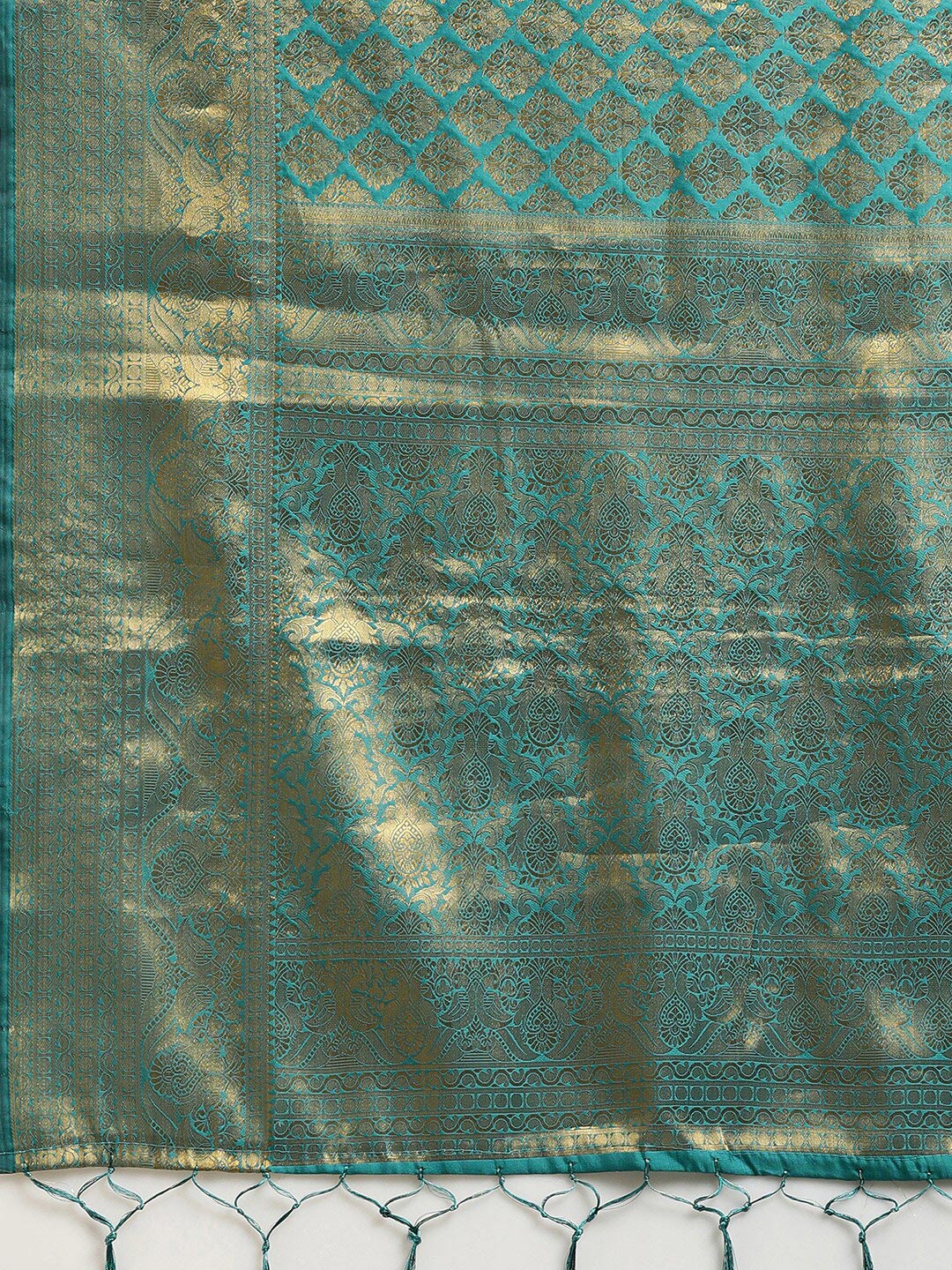 Saree Mall Blue & Gold-Toned Woven Design Zari Silk Blend Banarasi Saree | Swadesiicart