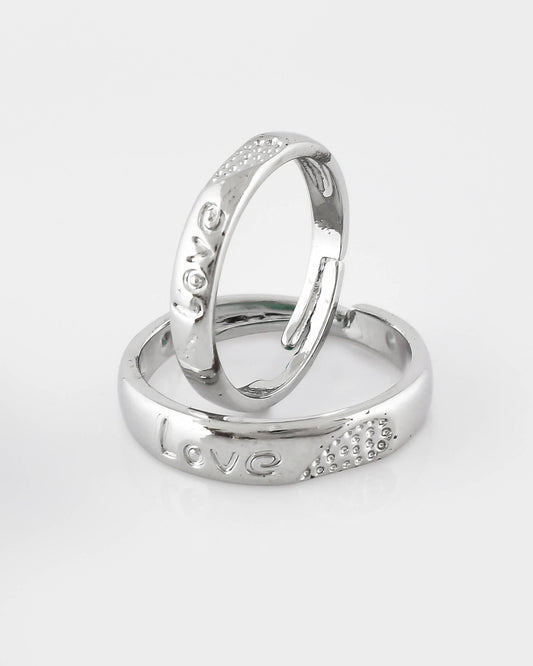 VOJ Stainless Steel Cubic Zirconia Silver Plated Adjustable Ring Set for Couple