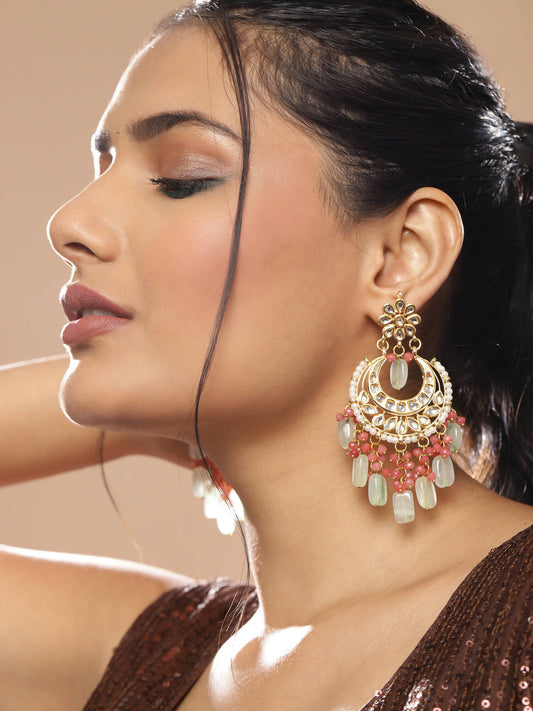 Gold-Toned Red Contemporary Gold-Polished Chandbalis Earrings - Ruby Raang | Swadesiicart