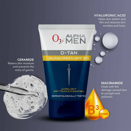 Professional O3+ Alpha Men D-Tan Sunscreen SPF 50 - Distacart