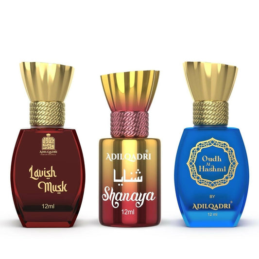 AdilQadri Lavish Musk, Shanaya & Oudh Al Hashmi Attar Combo | Swadesiicart