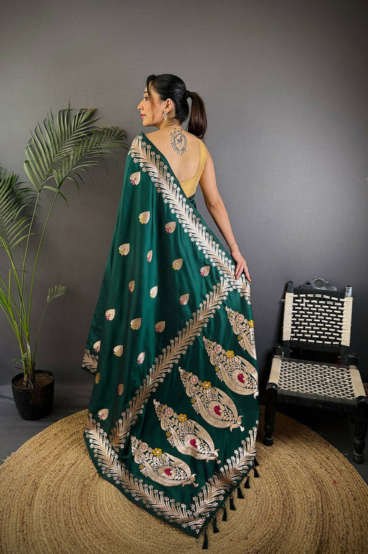 Joban Fashion Banarasi Deep Teal Woven Soft Silk Saree | Swadesiicart