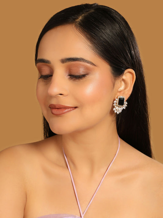 Nuyug 22K Gold Plated Noir Spark Contemporary Stud Earrings | Swadesiicart