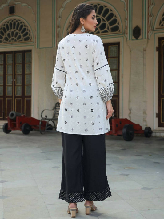 Juniper Women's White Rayon Staple Printed Straight Clothing Set | Swadesiicart