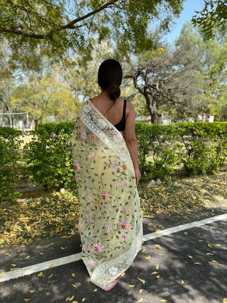 Vamsee Foolwarii Yellow Organza Saree - Swadesiicart