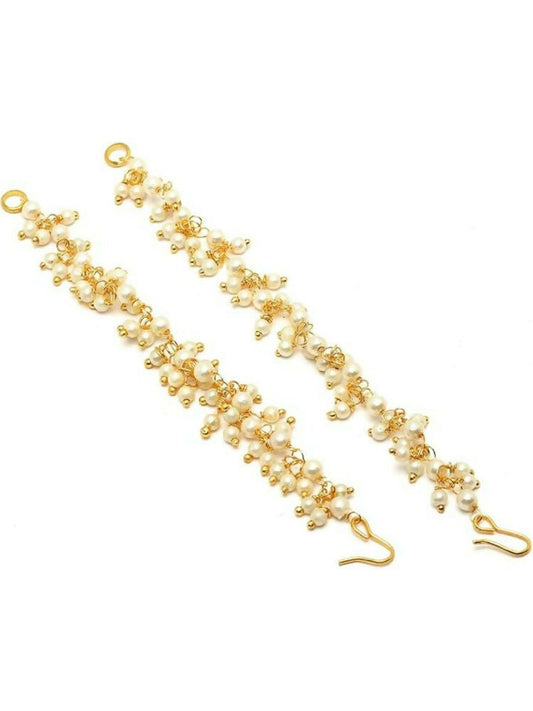 NVR Women Gold-Polished Pearls Studded Classic Layered Ear Chain Earrings