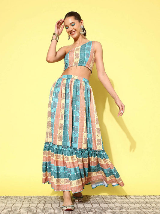 Ahalyaa Women's Traditional wear Co-ords - Green - Swadesiicart