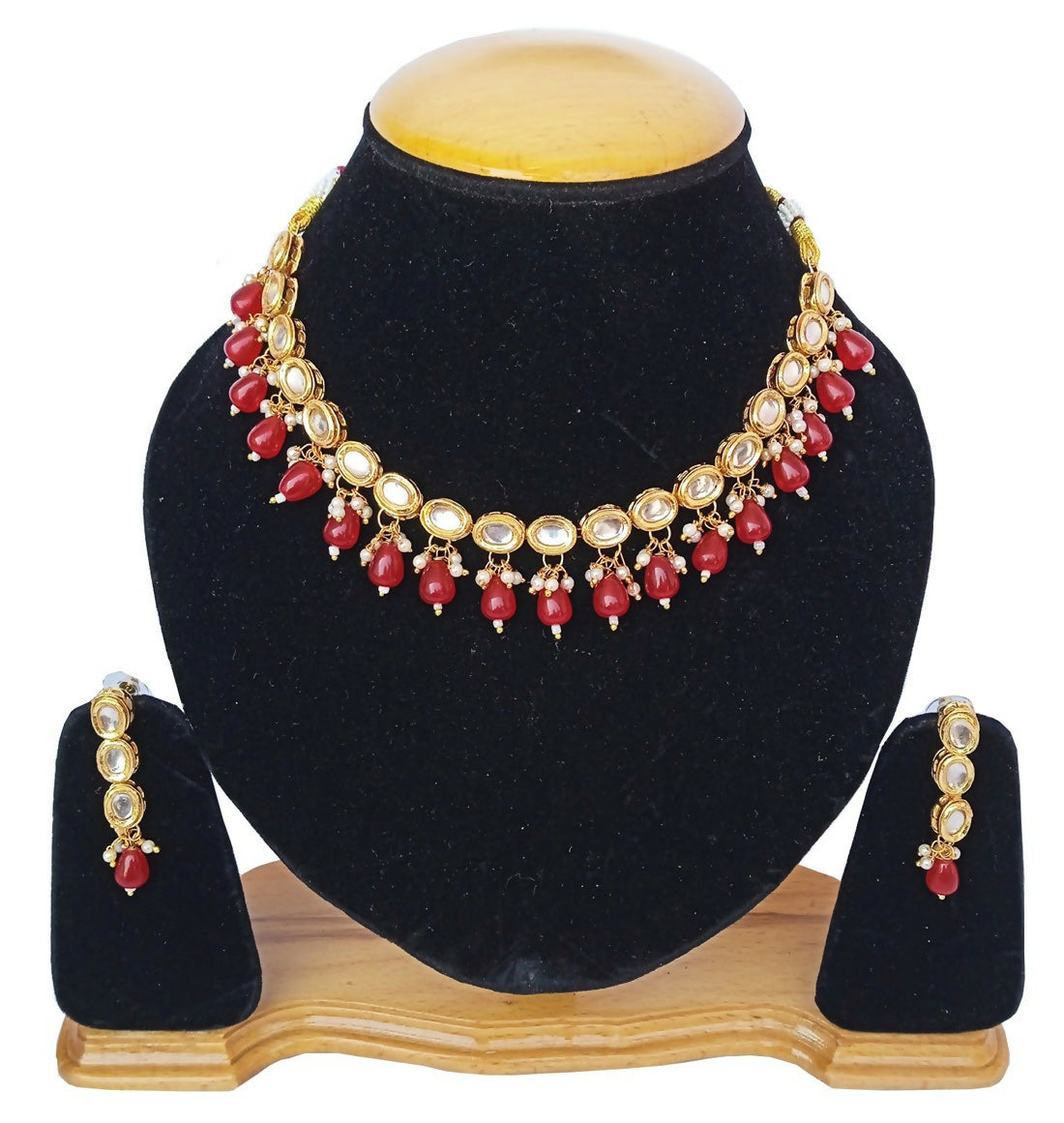 Joban Fashion Red kundan work Necklace Set | Swadesiicart