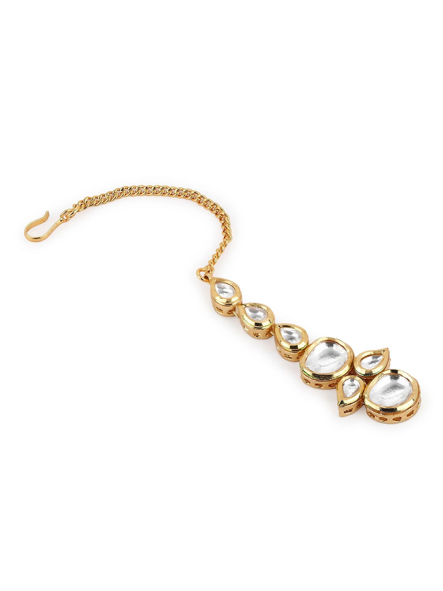 Gold-Polished White Kundan-Studded Maangtikka - Ruby Raang | Swadesiicart