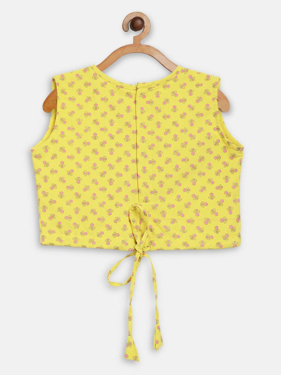 Ahalyaa Yellow Viscose Rayon Printed Kids Top & Palazzo Sets With Jacket For Girls | Swadesiicart