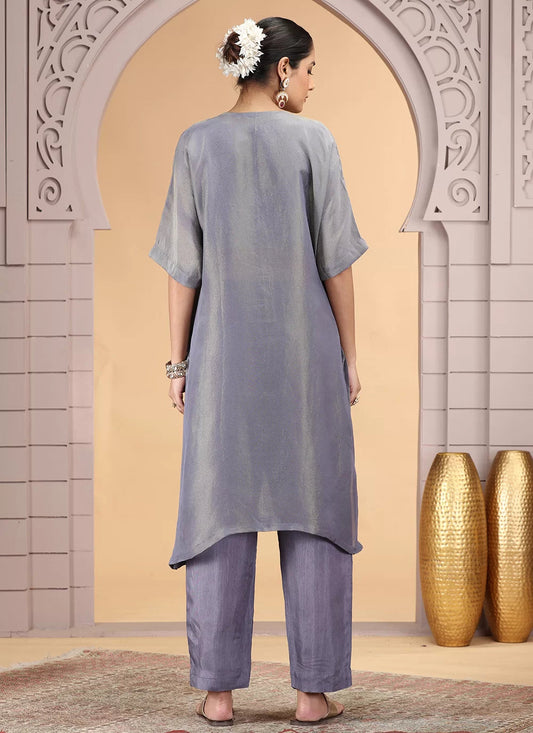 Chhap Grey Colour Organza Shimmer Hand Work Salwar Suit - Swadesiicart