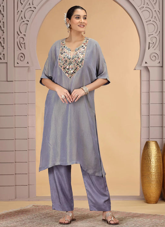 Chhap Grey Colour Organza Shimmer Hand Work Salwar Suit - Swadesiicart