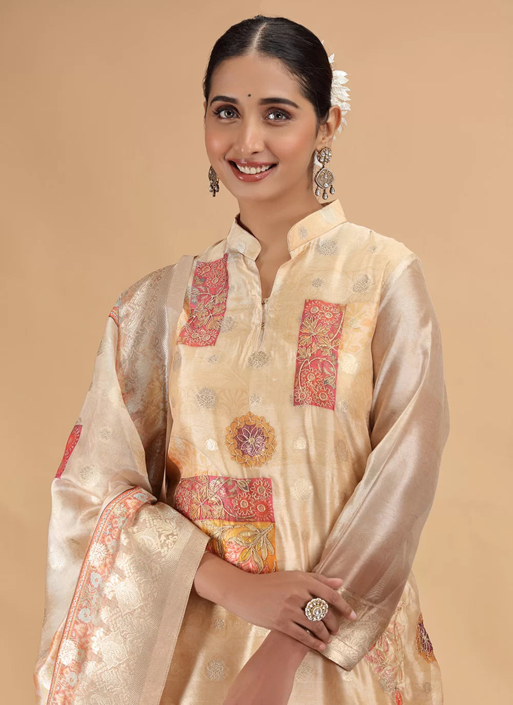 Chhap Organza Jacquard Woven and Hand Work Salwar Suit In Black Golden Colour - Swadesiicart