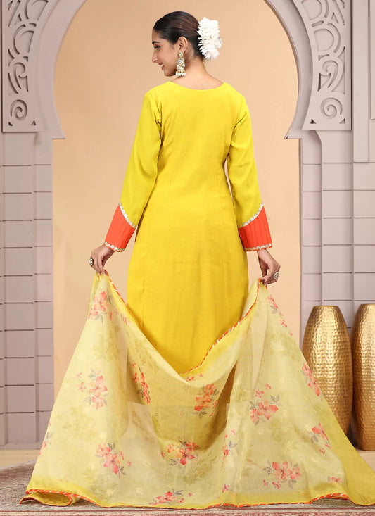 Chhap Yellow Colour Chiffon Hand Work Salwar Suit - Swadesiicart