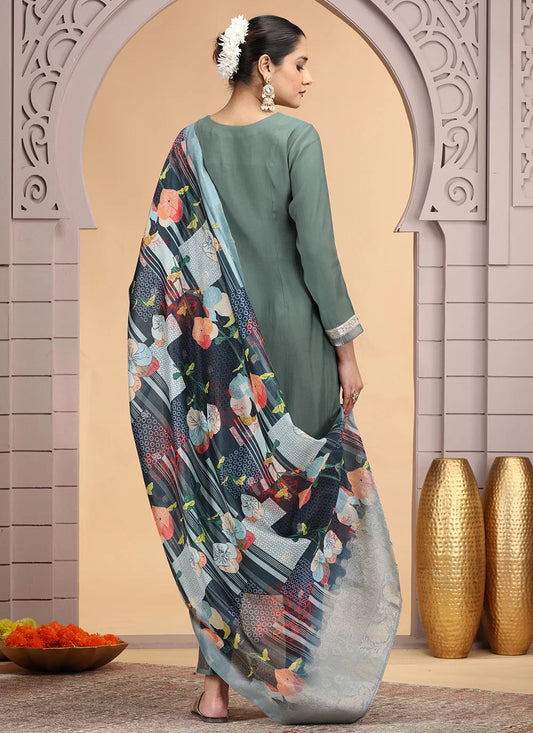 Chhap Tissue Green Colour Chiffon Hand Work Salwar Suit - Swadesiicart