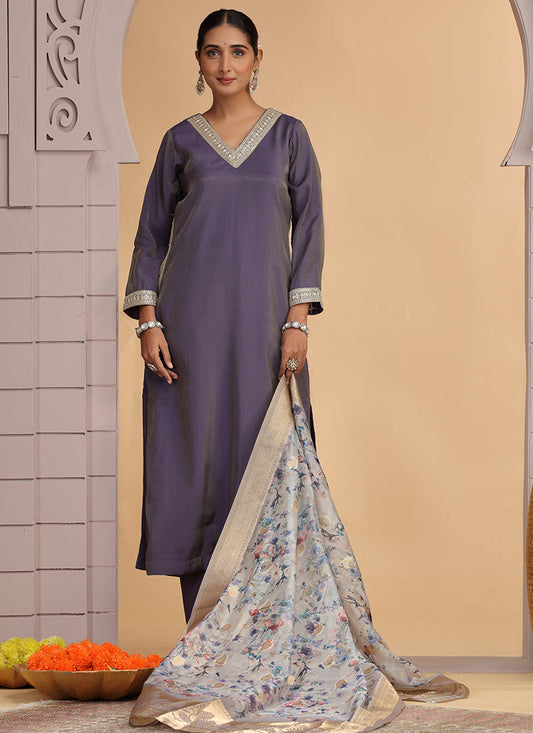 Chhap Purple Colour Chiffon Embroidery Salwar Suit - Swadesiicart