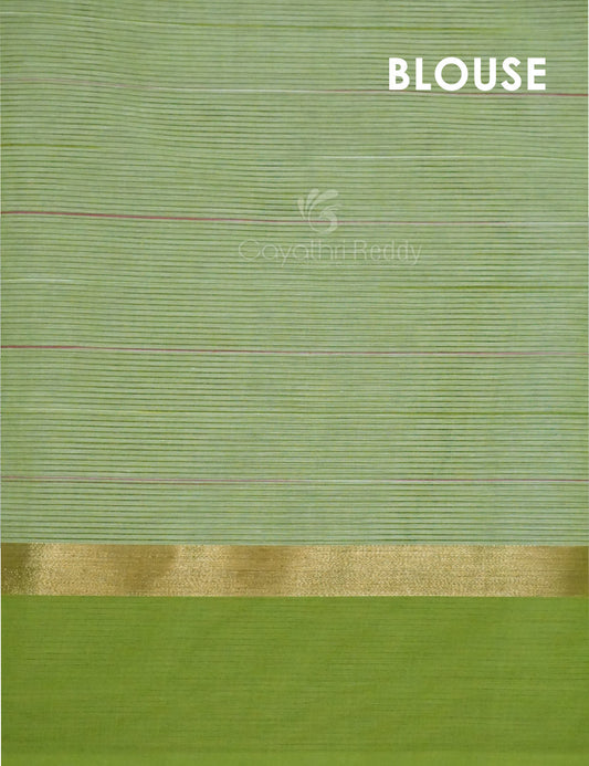 Dual Shade of Milk White And Leaf Green Pure Mangalgiri Cotton By Gayathri Reddy Designer Studio | Swadesiicart