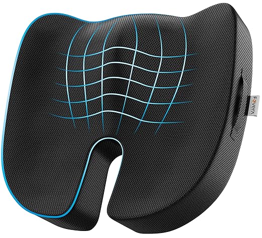 FOVERA Orthopedic Coccyx Seat Cushion for Tailbone Pain | 2-Years Warranty | Memory Foam Chair Pad for Sciatica & Back Pain Relief (18 x 17 Inch), Fits Up to 120Kg Wt, for Chair & Car (Mesh Black)