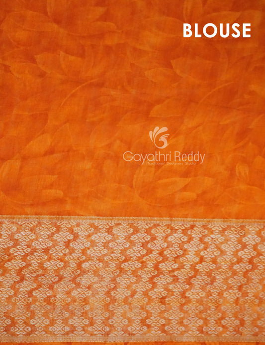 Shades of Sky Blue With Orange Blouse Floral Design Semi Chanderi Saree By Gayathri Reddy Designer Studio | Swadesiicart