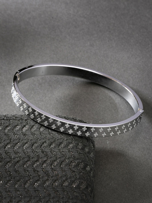 NVR Men's Set of 2 Rhodium-Plated Stainless Steel Kada Bracelet