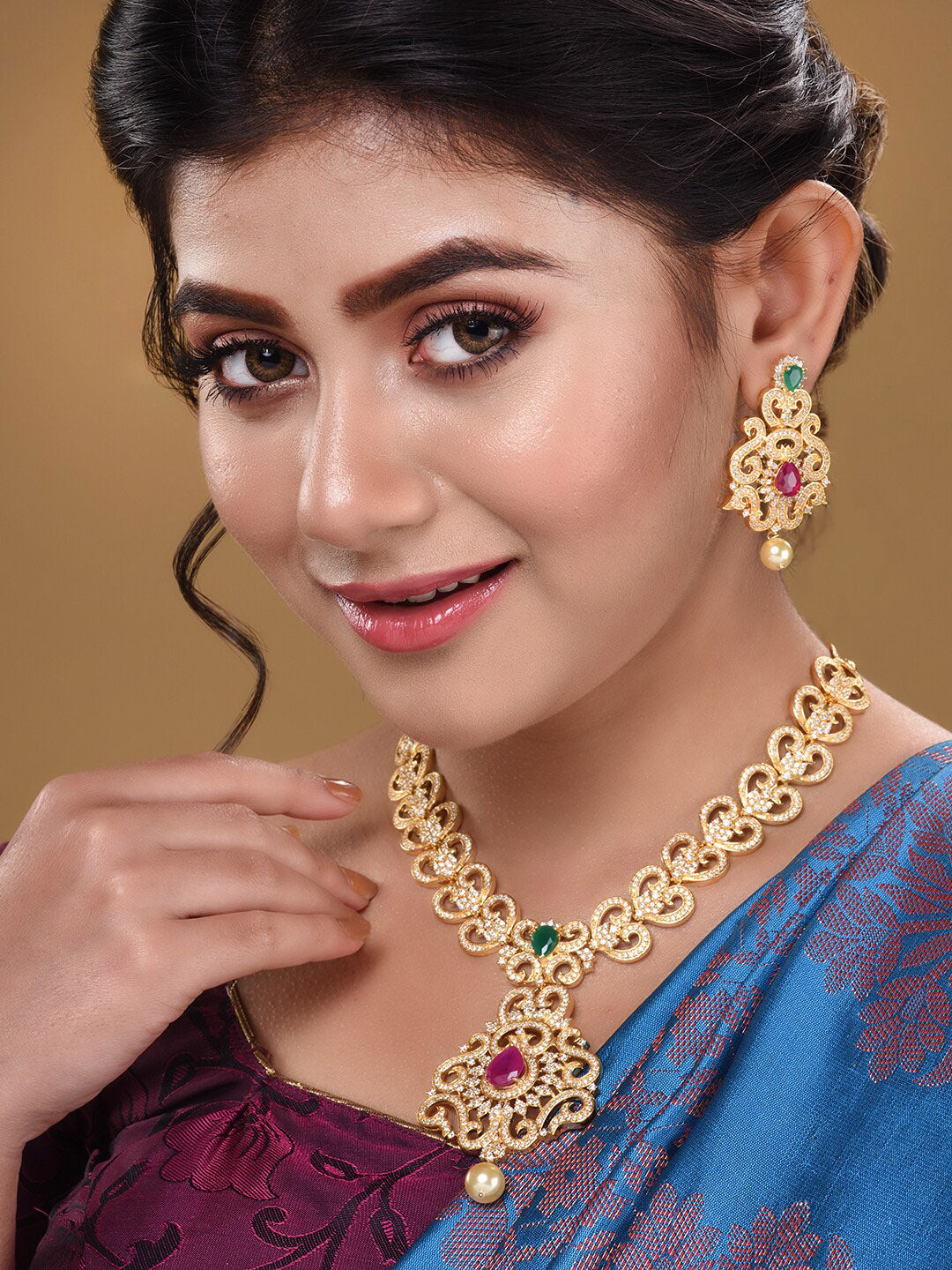 Saraf RS Jewellery Gold-Polished Multi-Colored Jewellery Set - Swadesiicart