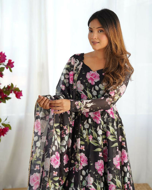 Joban Fashion Black Kurta Set Organza Sequin Embroidery Work
