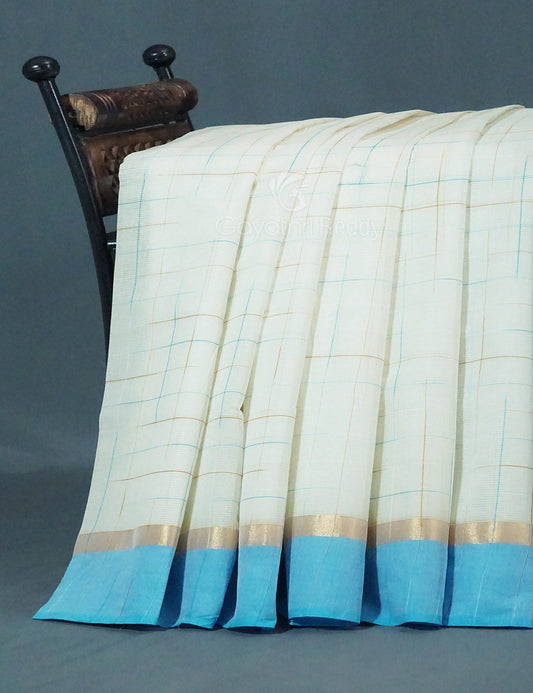 Dual Shade of Milk White And Sky Blue Pure Mangalgiri Cotton By Gayathri Reddy Designer Studio | Swadesiicart