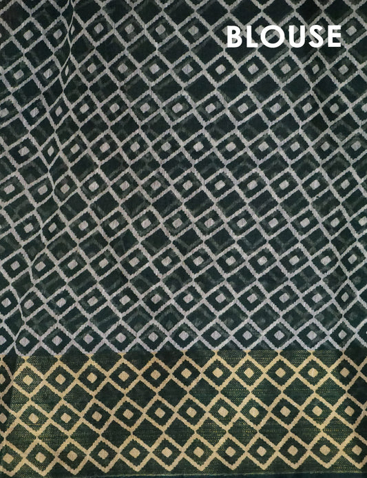 Half White And Parrot Green Colour Ikat Design Semi Chanderi Saree By Gayathri Reddy Designer Studio | Swadesiicart