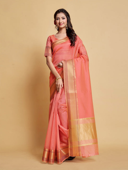 Sangria Woven Design Border Art Silk Banarasi Saree | Swadesiicart