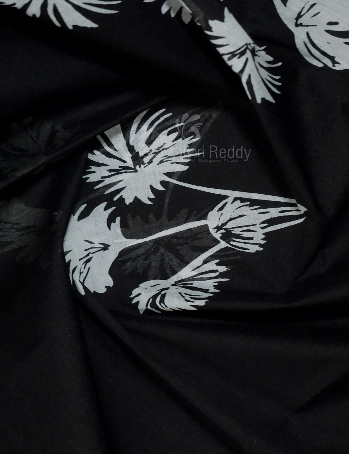 Black And Chikoo Colour Block Print Pure Mulmul Cotton Saree By Gayathri Reddy Designer Studio | Swadesiicart