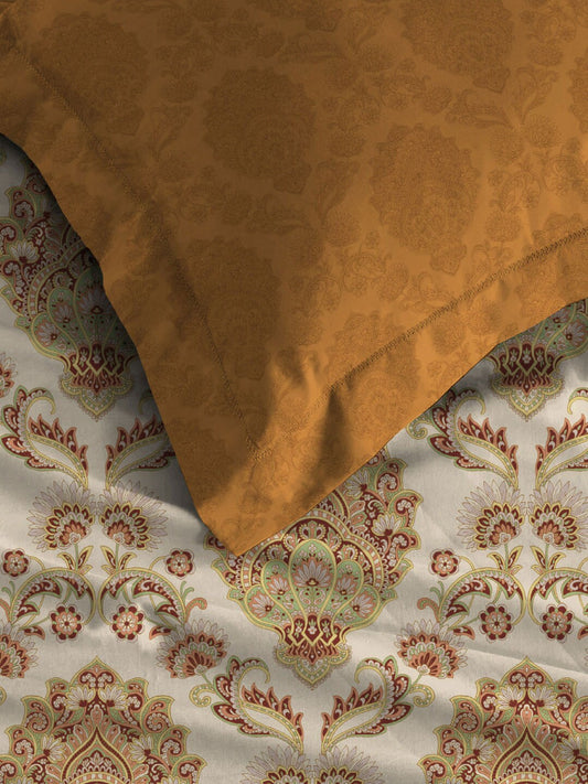 MYTRIDENT Celebration Cream-Coloured Ethnic Cotton 144 TC Queen Bedsheet & 2 Pillow Covers - Swadesiicart
