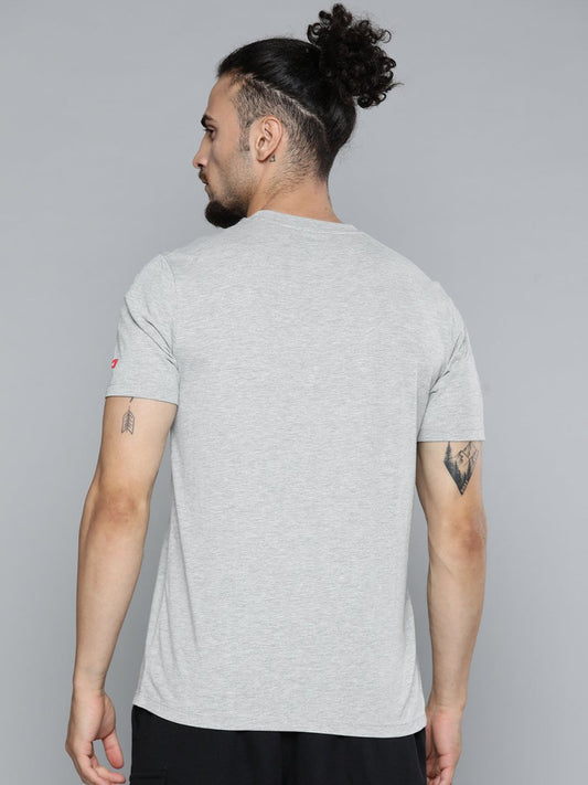 Alcis Men Grey Melange Typography Printed Slim Fit Gym T-shirt | Swadesiicart
