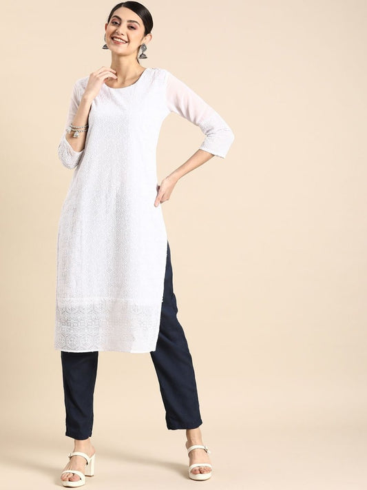Anouk Women Ethnic Motifs Sequinned Embroidered Chikankari Kurta - Swadesiicart