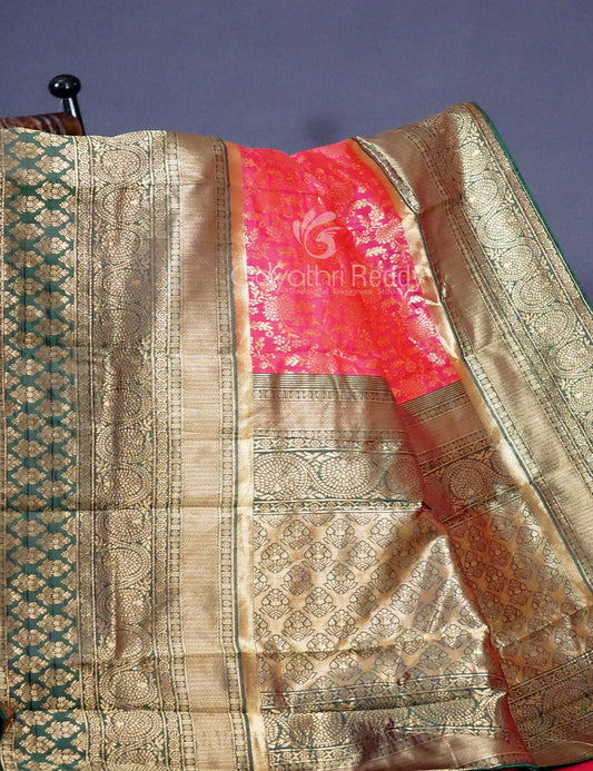 Shades of Peach Pink Floral Designbanaras Semi Silk Saree By Gayathri Reddy Designer Studio | Swadesiicart