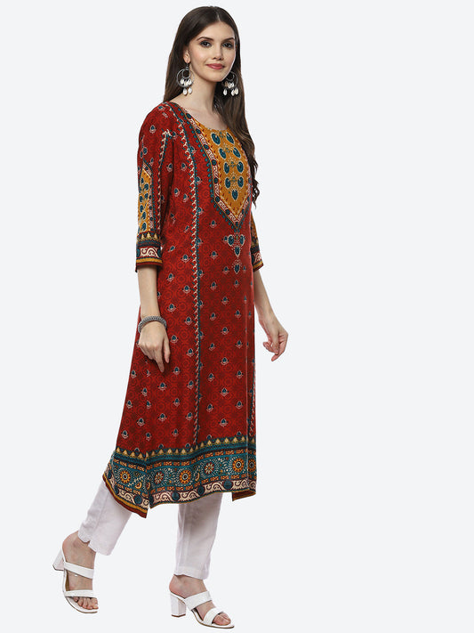 Biba Women Rust Floral Printed Kurta - Swadesiicart