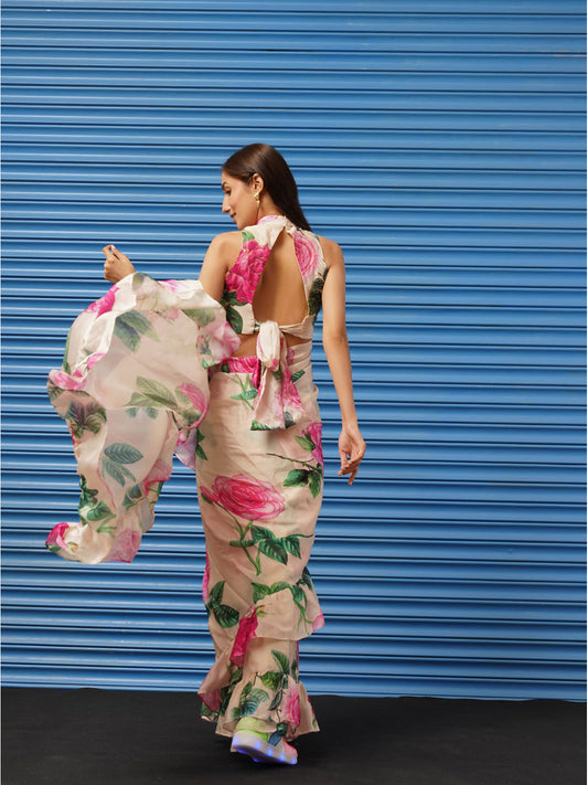 Tikhi Imli Floral Printed Poly Crepe Saree | Swadesiicart