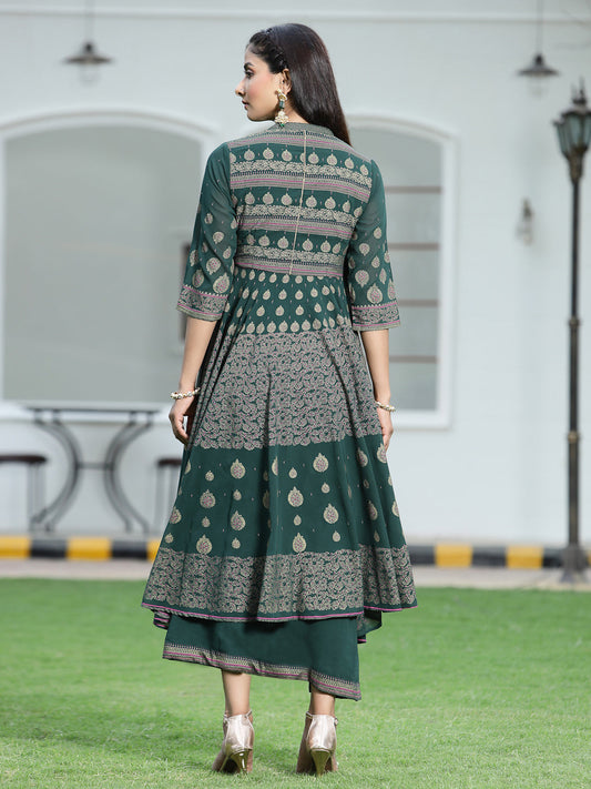 Juniper Womens ONN Jadegreen Georgette Foil Print Maxi Dress | Swadesiicart