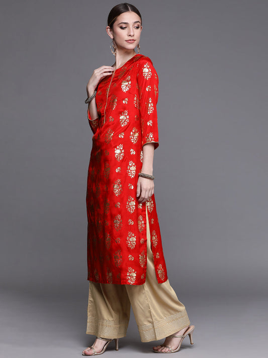 Biba Women Red Floral Foil Printed Kurta - Swadesiicart