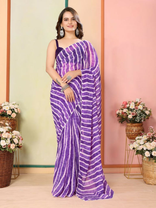 Purple Georgette Designer Printed Ready To Wear Saree - Elite | Swadesiicart