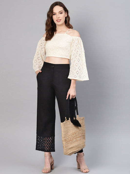 Juniper Women Black Cotton Flex Solid Wide Leg Palazzo | Swadesiicart
