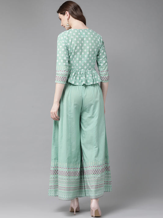 Juniper Womens Mint Floral Printed Cambric Clothing Set | Swadesiicart