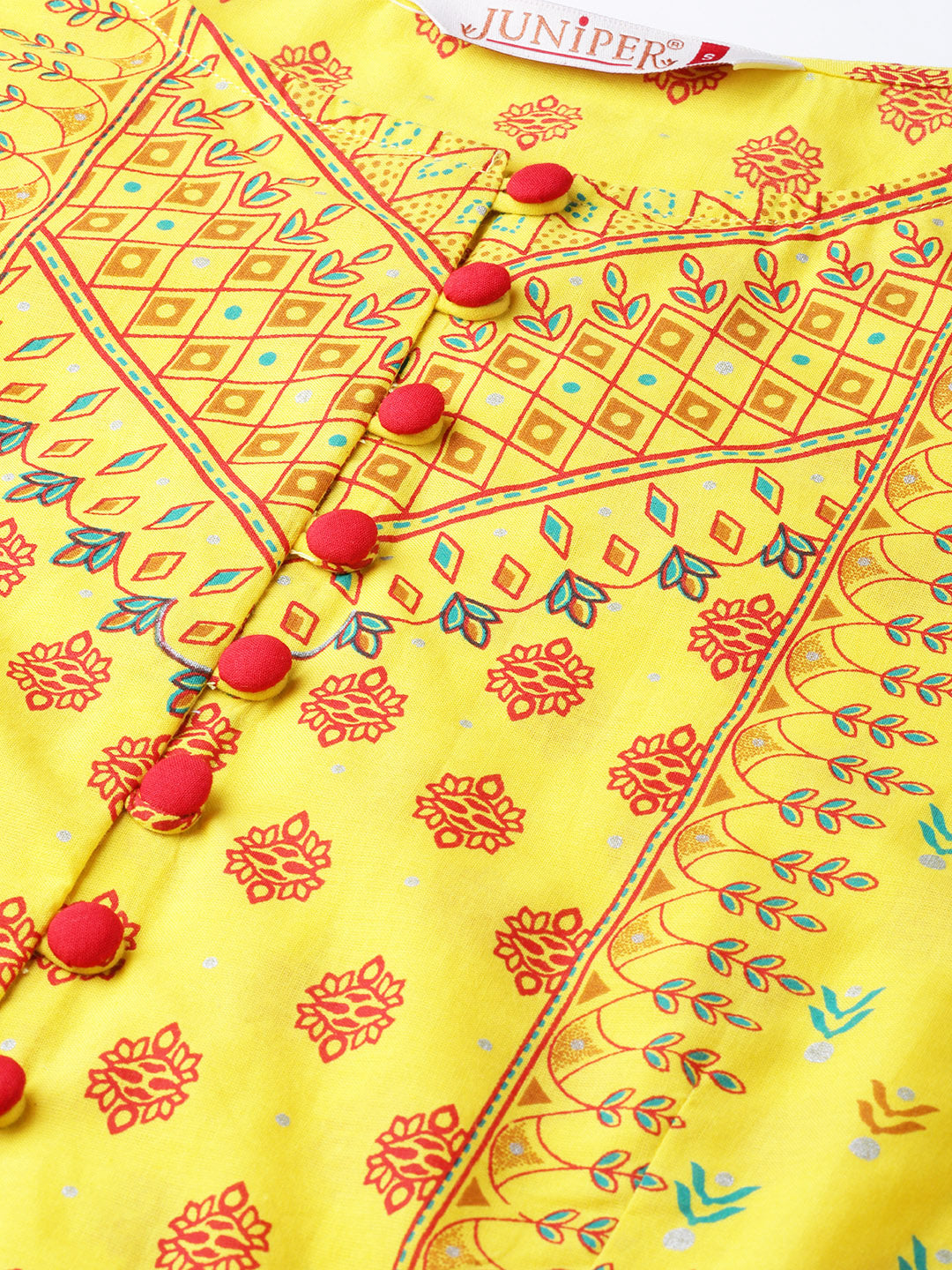Juniper Women Yellow Cambric Printed Peplum Clothing Set | Swadesiicart