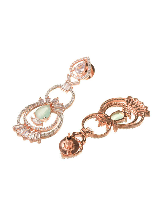 Saraf RS Jewellery Rose Gold-Polished & Sea Green American Diamond Studded Jewellery Set - Swadesiicart