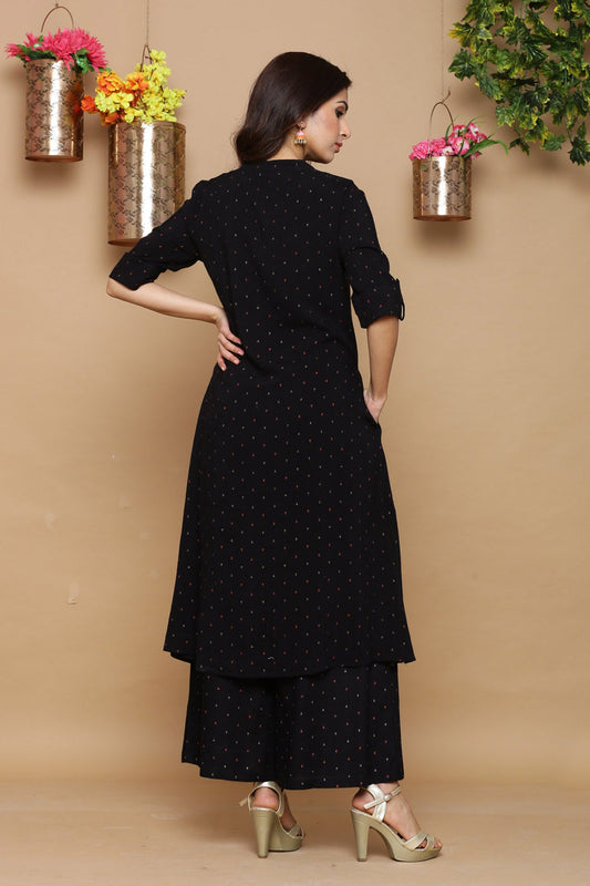 Juniper Womens Black Rayon Slub Printed Kurta | Swadesiicart