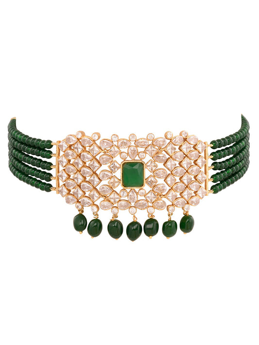 Saraf RS Jewellery Gold-Polished White & Green American Diamond Studded Choker Jewellery Set | Swadesiicart
